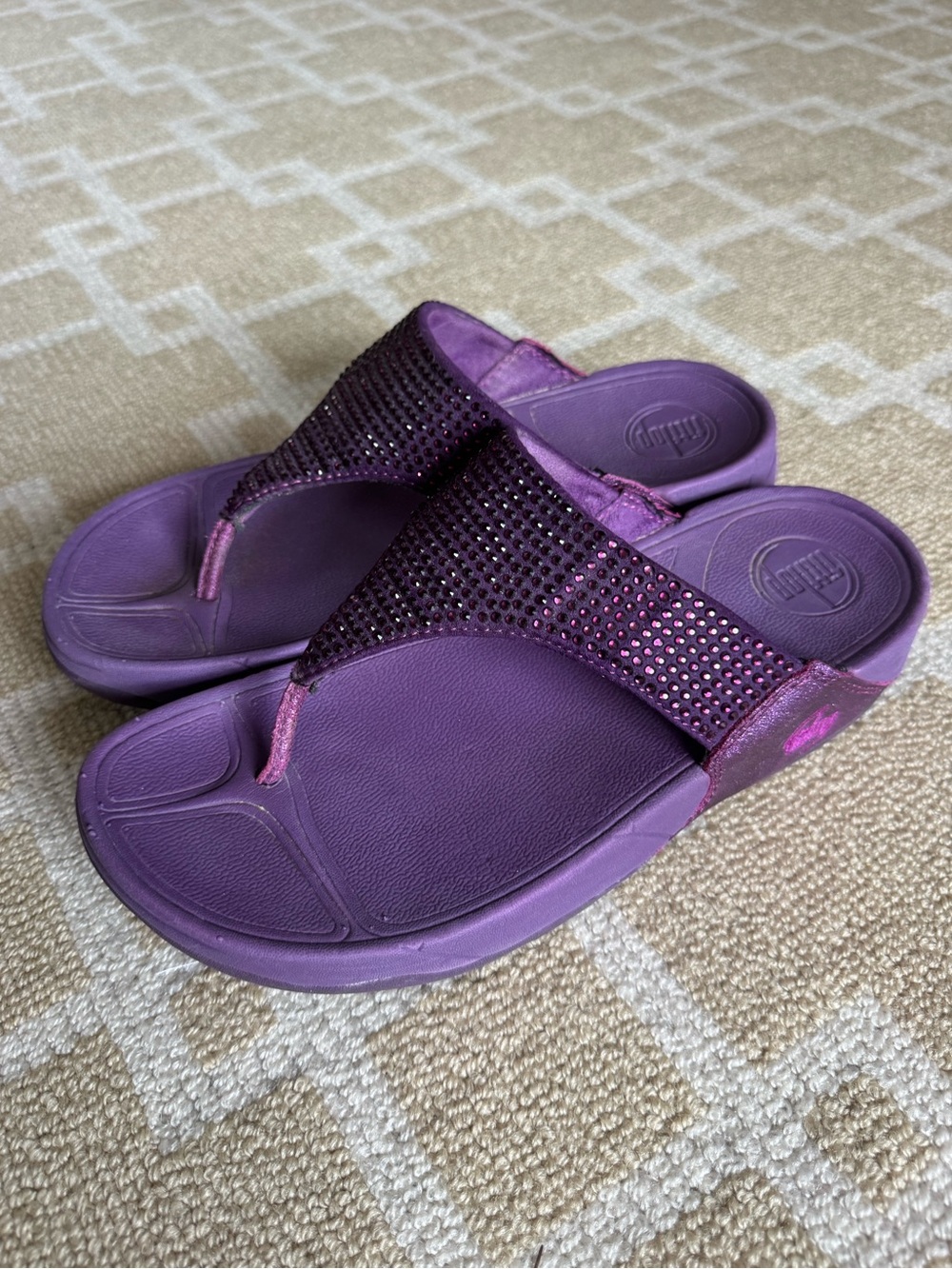 FitFlop Lulu Crystal Embellished Flip Flop Thong Sandals Purple Size 8 - Picture 13 of 13